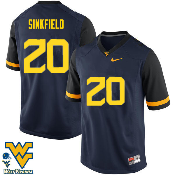 NCAA Men's Alec Sinkfield West Virginia Mountaineers Navy #20 Nike Stitched Football College Authentic Jersey CP23J20BL